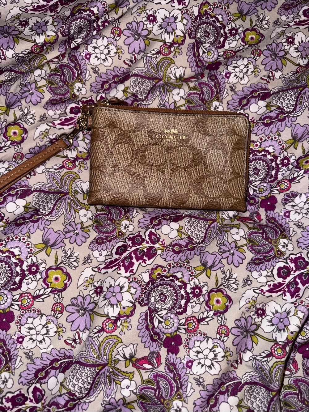 Coach Brown Signature Canvas Wristlet with Detachable Strap